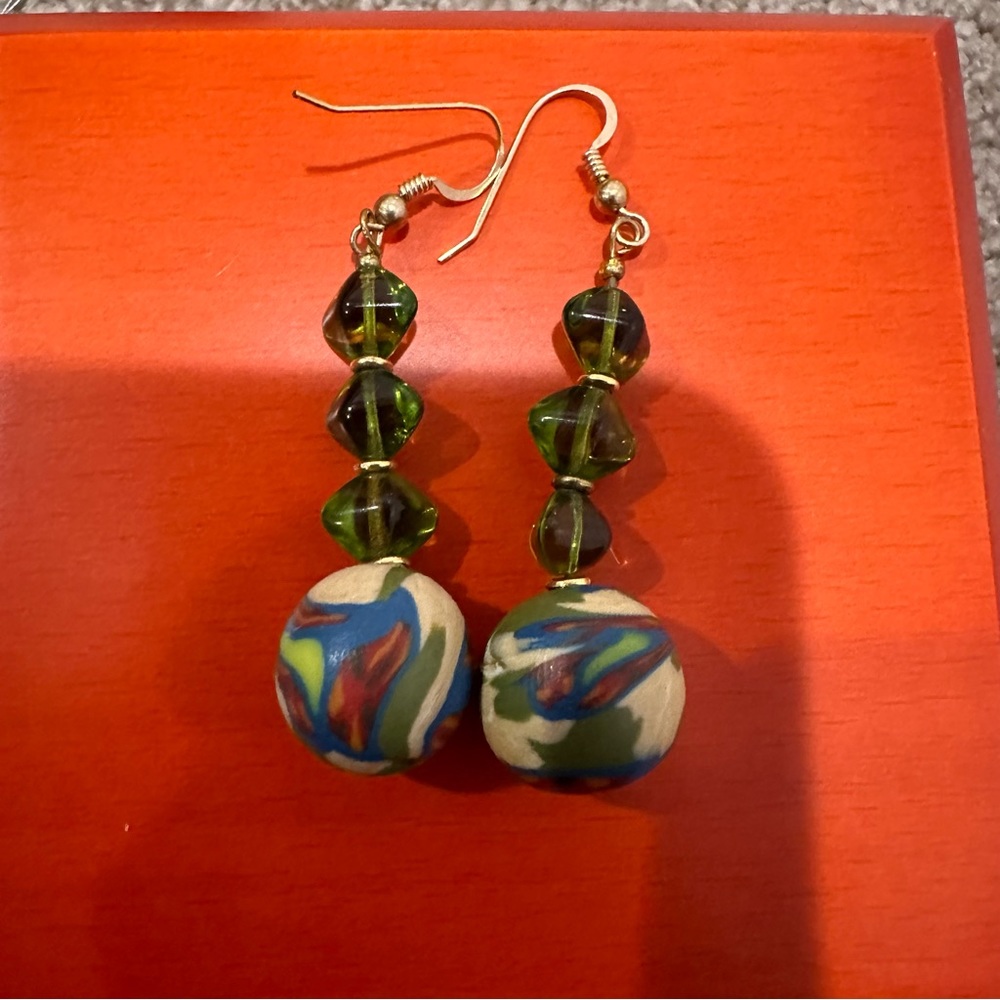 Beaded Swirl Ball Dangle Earrings